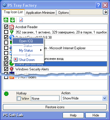 Accessing system tray icon menu directly from tray icons list